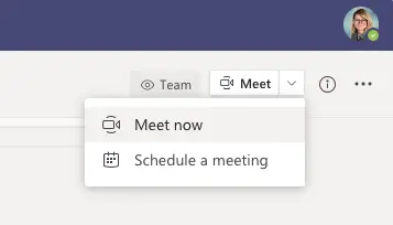 Microsoft Teams Meet Now button for starting a call